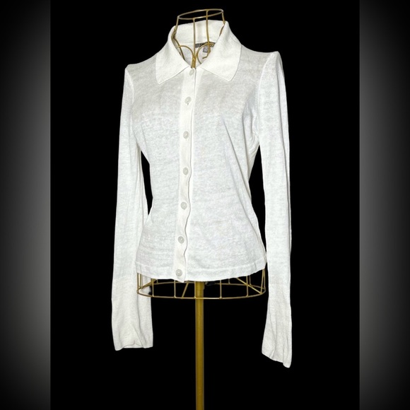 NEW J. Crew Linen Collared Button-Up Sweater in Ivory,  Style CJ444, Size XS - Picture 6 of 15